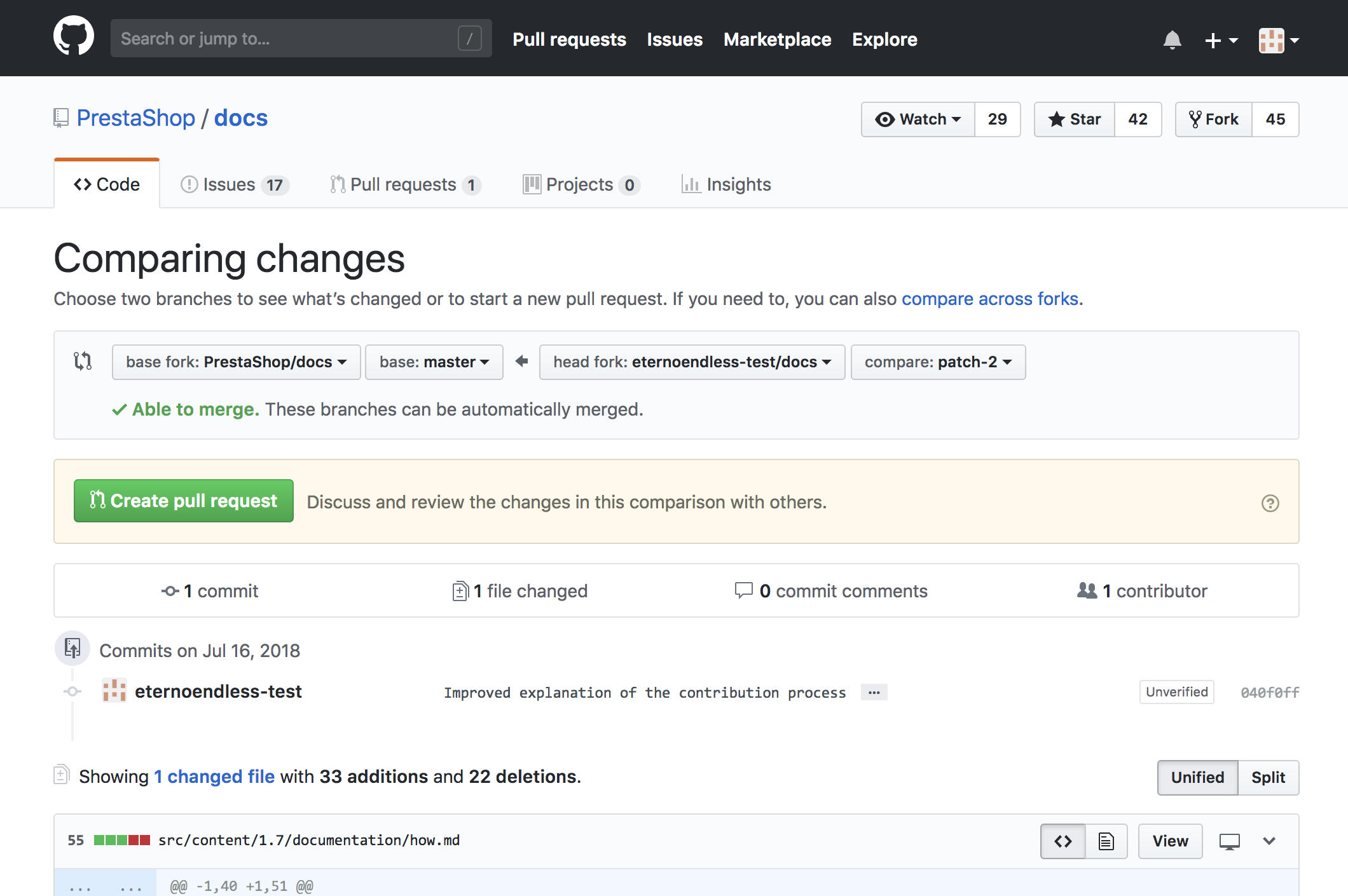 Capture of the Pull request GitHub